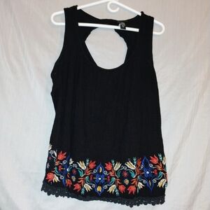 Torrid Black Tank Top with Colorful Embroidery
